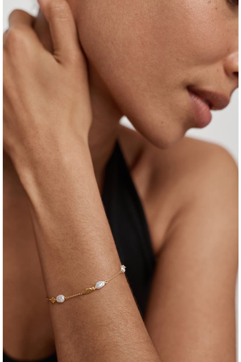 Capri 18k Gold Vermeil Pearl Station Bracelet, Alternate, color, 18K GOLD VERMEIL / PEARL