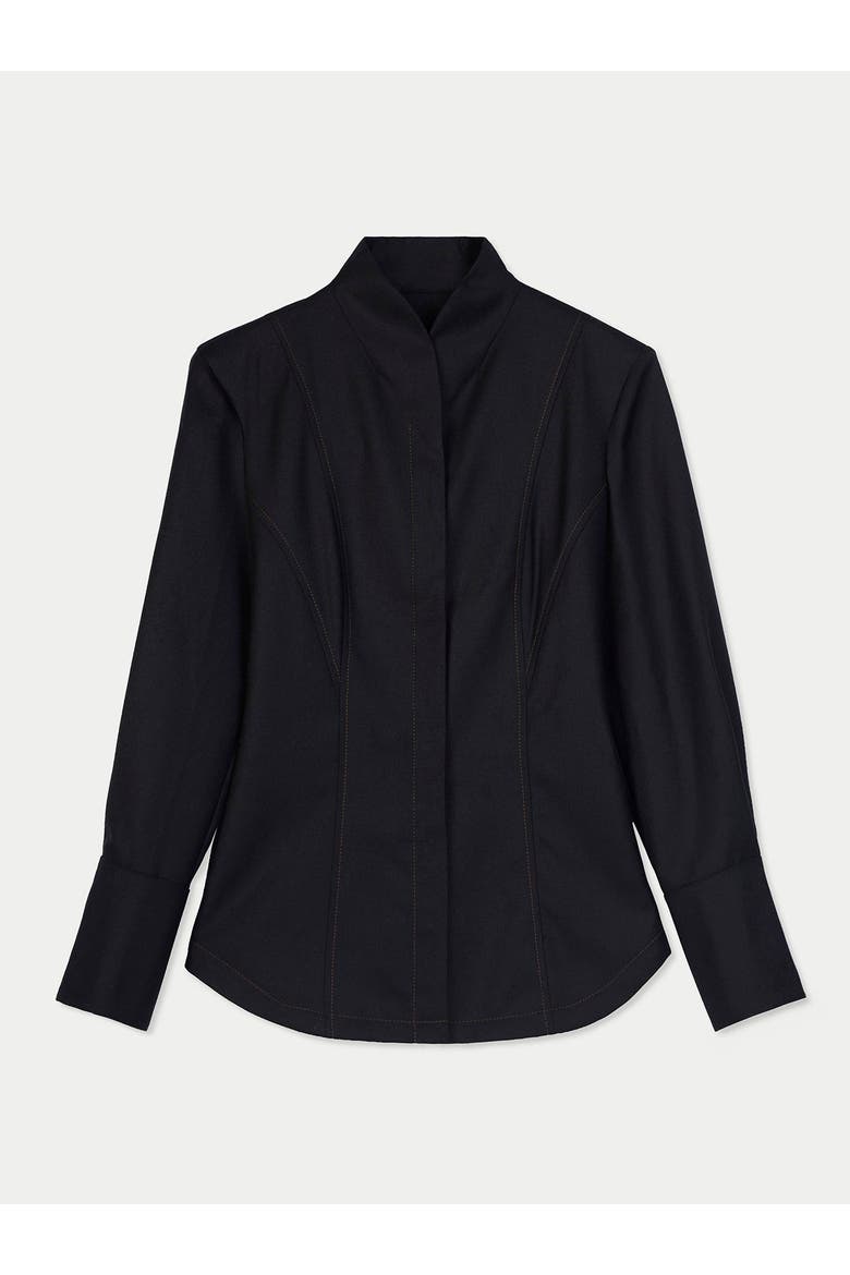 Cashmere Stand-Collar Shirt, Alternate, color, black