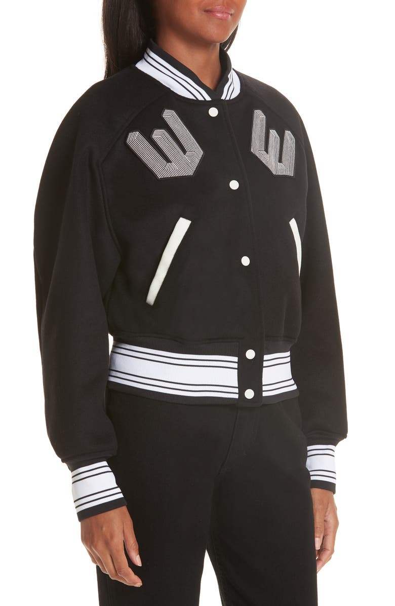 Off-White Crop Varsity Jacket, Alternate, color, 