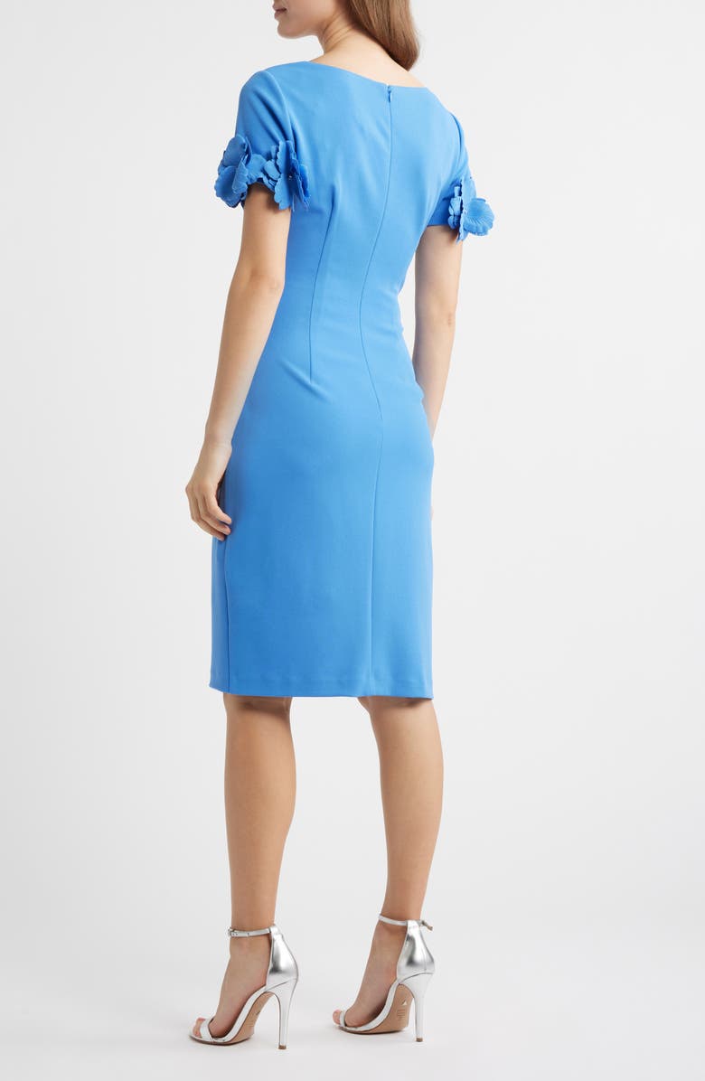 Adrianna Papell 3D Flower Cuff Crepe Faux Wrap Dress, Alternate, color, Cool Water