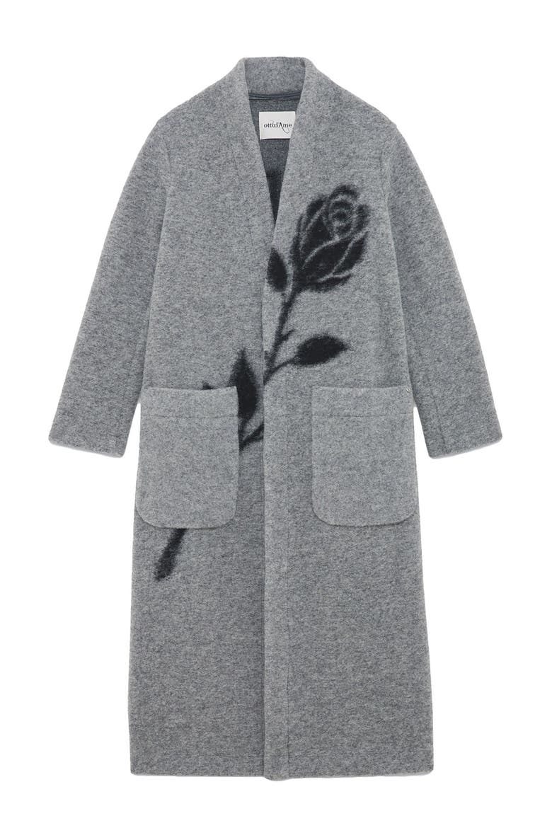 Wool-Blend Long Coat, Alternate, color, Grey