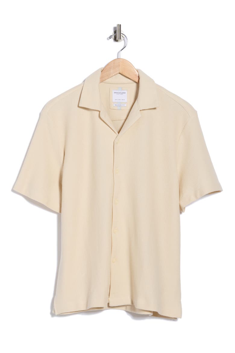 Relaxed Fit Textured Cotton Camp Shirt, Alternate, color, SAND