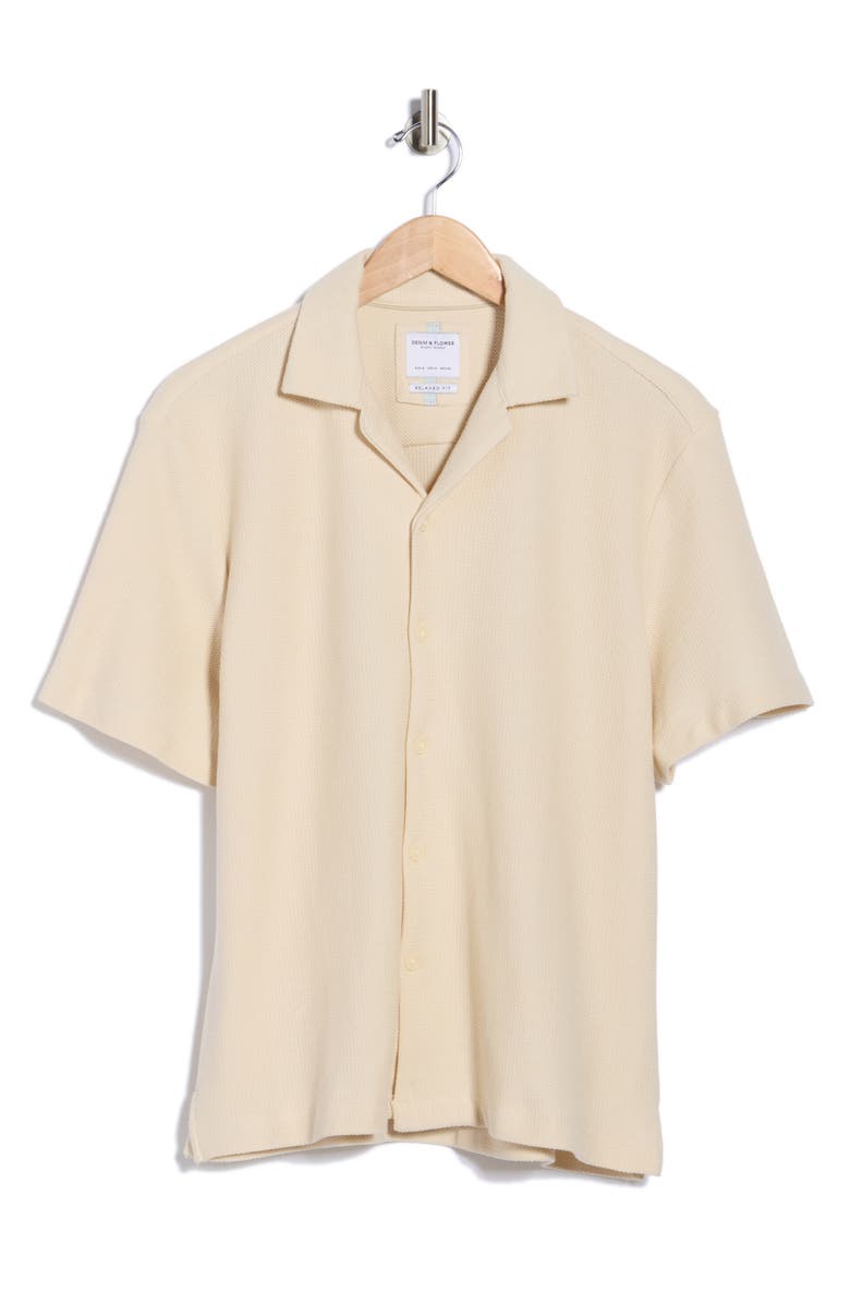 DENIM AND FLOWER Relaxed Fit Textured Cotton Camp Shirt, Alternate, color, Sand