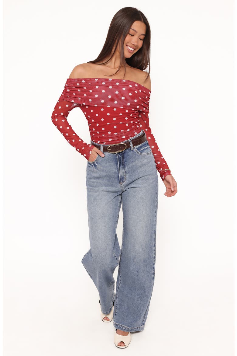Caelira Off the Shoulder Top, Alternate, color, RED POLKA DOT