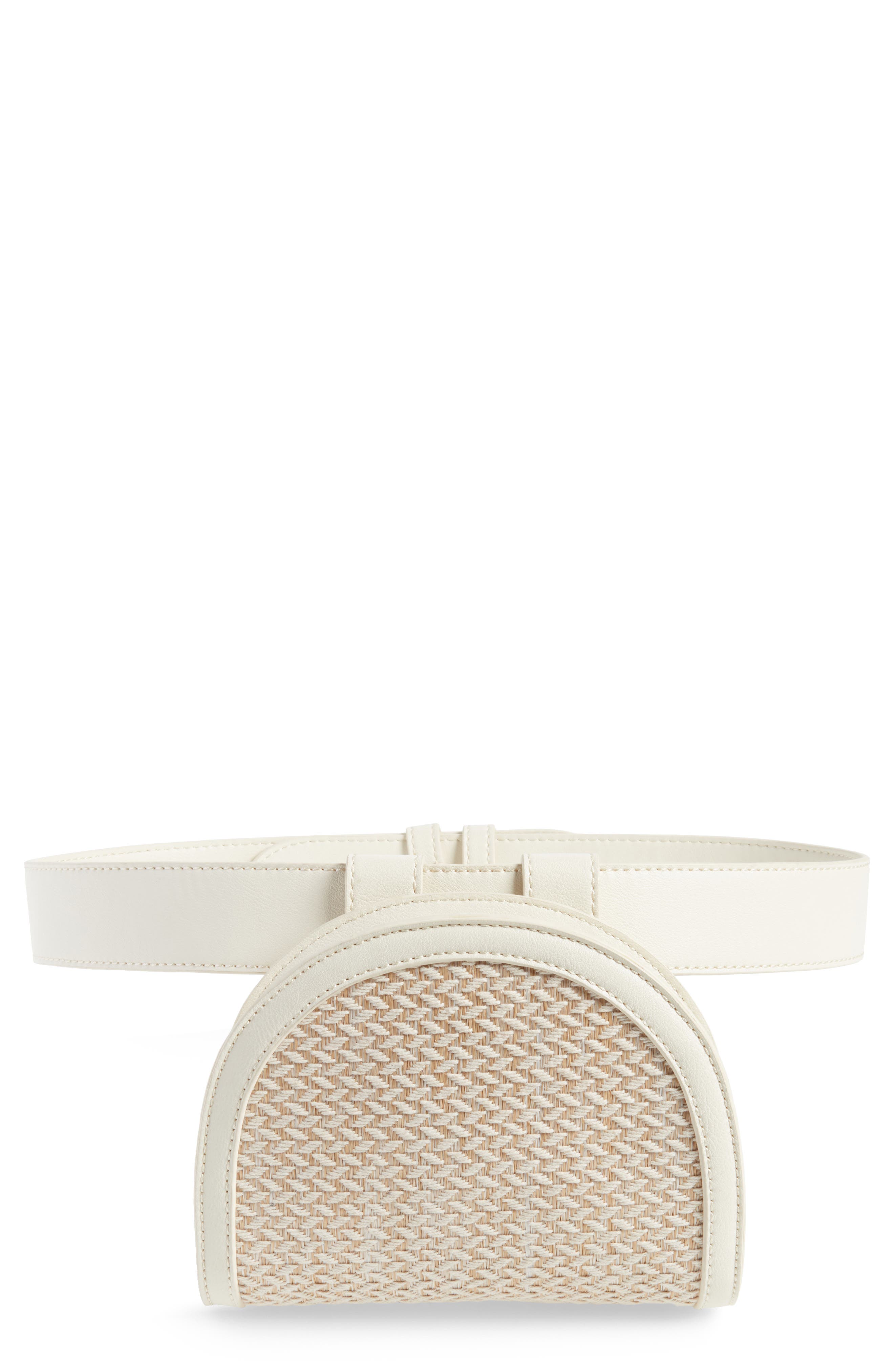 Leith Straw & Faux Leather Belt Bag, Main, color, 