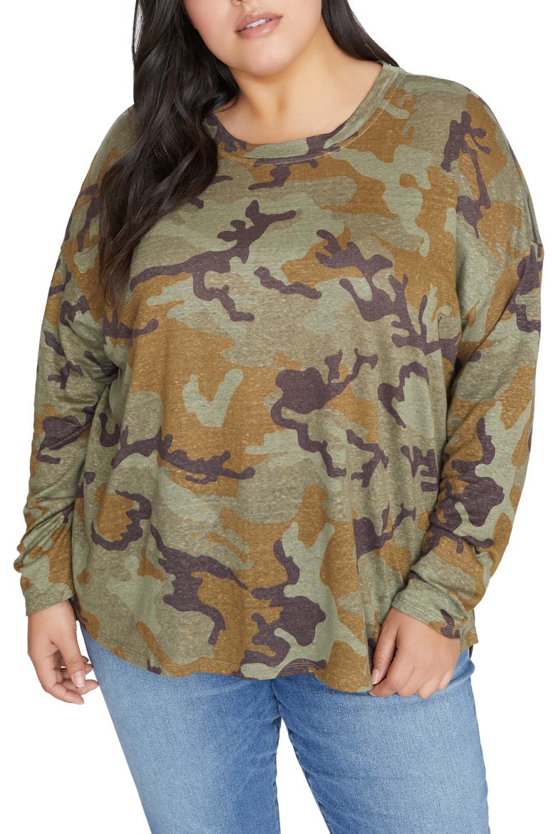 Carlee Camo Long Sleeve Linen Tee, Main, color, MINERAL CAMO