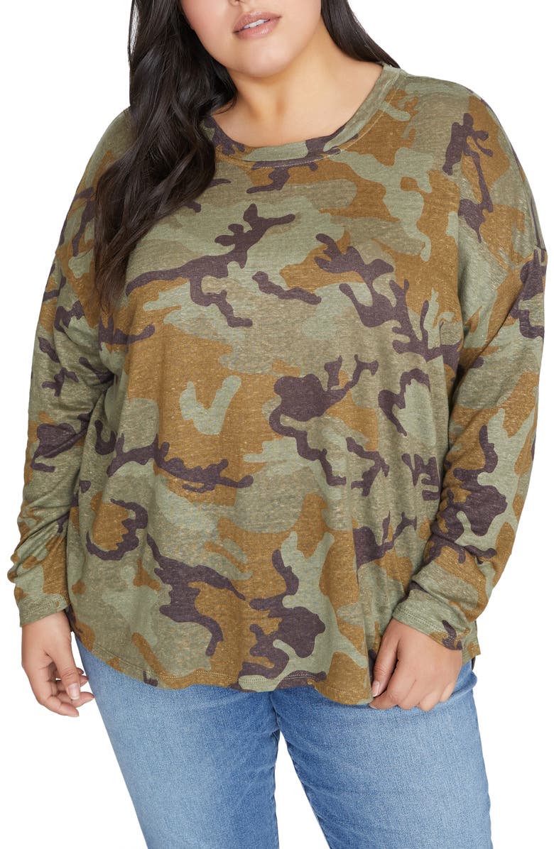Sanctuary Carlee Camo Long Sleeve Linen Tee, Main, color,