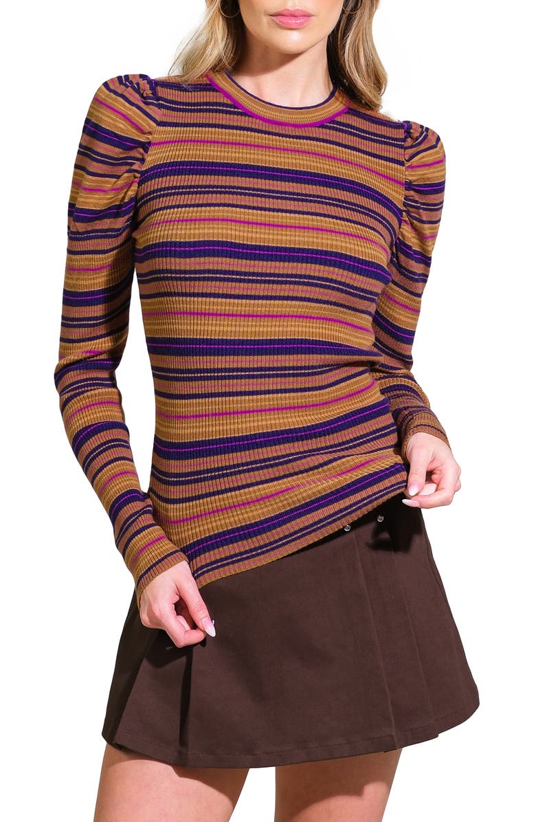 FLYING TOMATO Stripe Sweater, Main, color, Navy Lavender