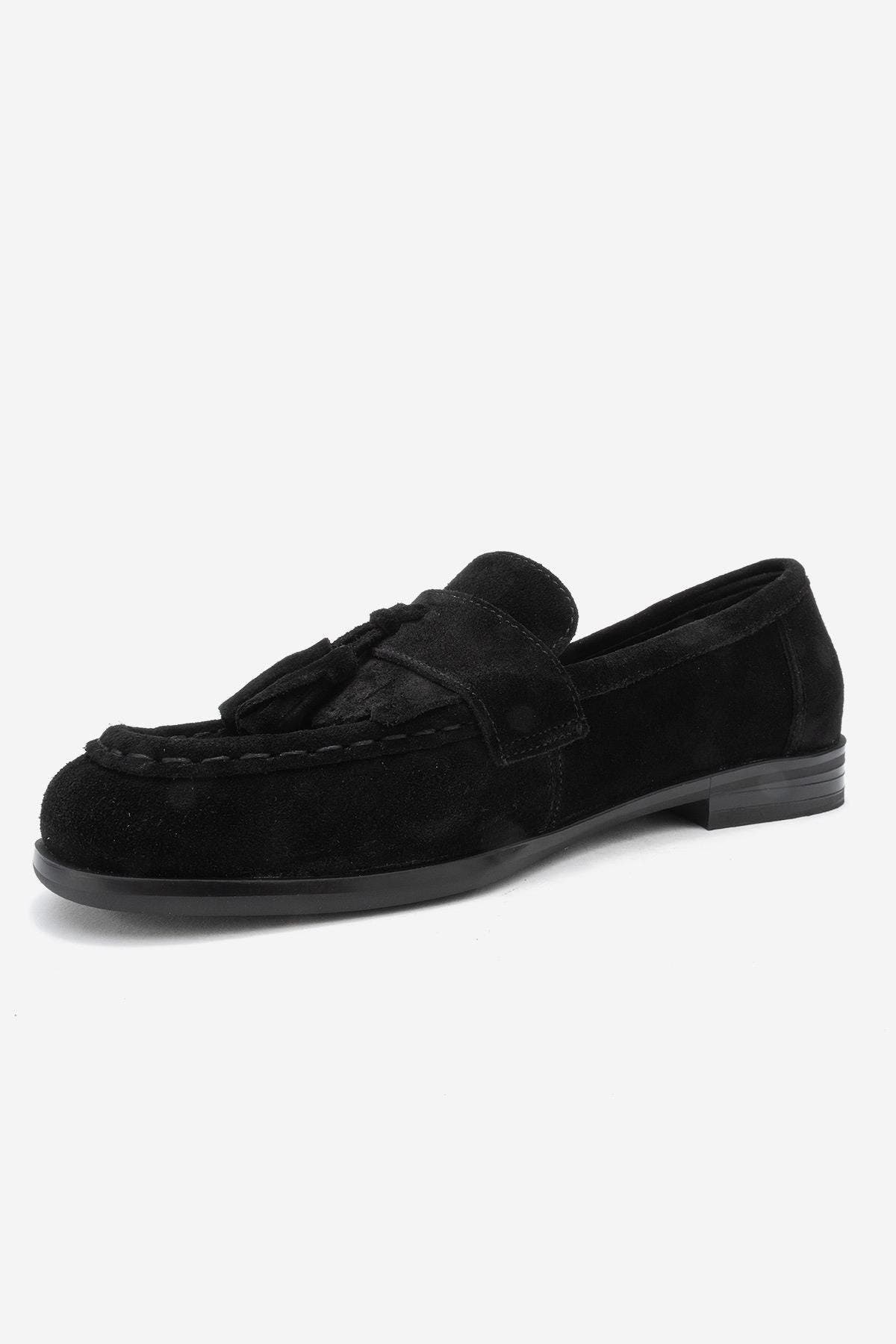 Forever & Always Shoes Lupen Leather Tassel Loafer, Alternate, color, Black Suede
