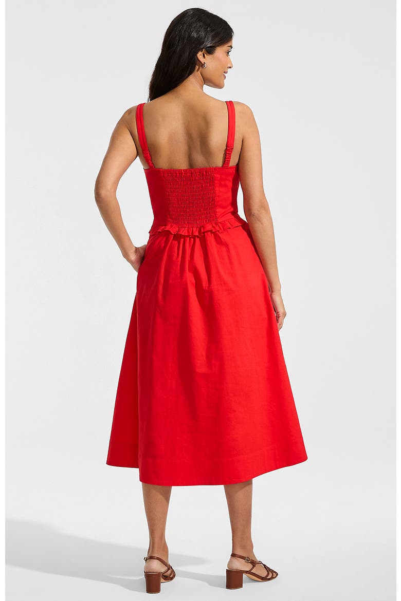 Linen Blend Pintuck Tank Midi Dress, Alternate, color, Coral Red