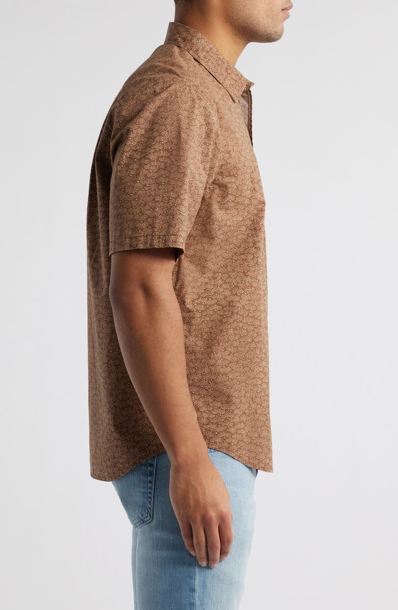 Treasure & Bond Lived-In Leaf Print Short Sleeve Cotton Poplin Button-Up Shirt, Alternate, color, Brown Micro Palms