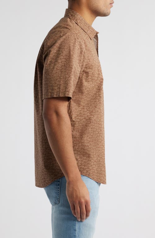 Treasure & Bond Lived-in Leaf Print Short Sleeve Cotton Poplin Button-up Shirt In Brown Micro Palms