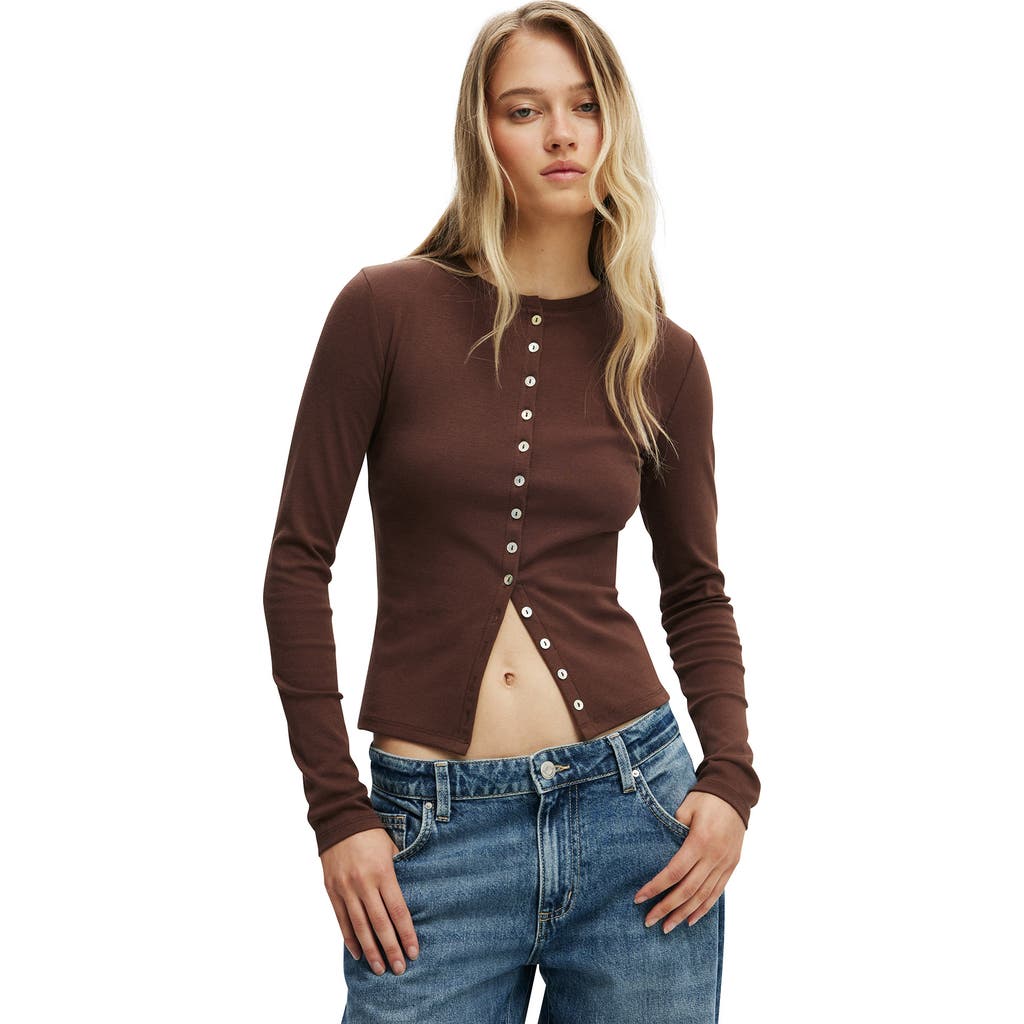 Cotton On Bailey Button Detail Cardi In Brown