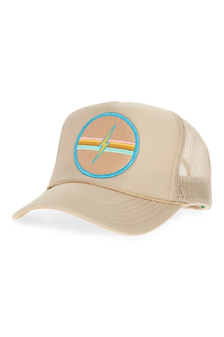 Embroidered Patch Trucker Hat, Main, color, TAN