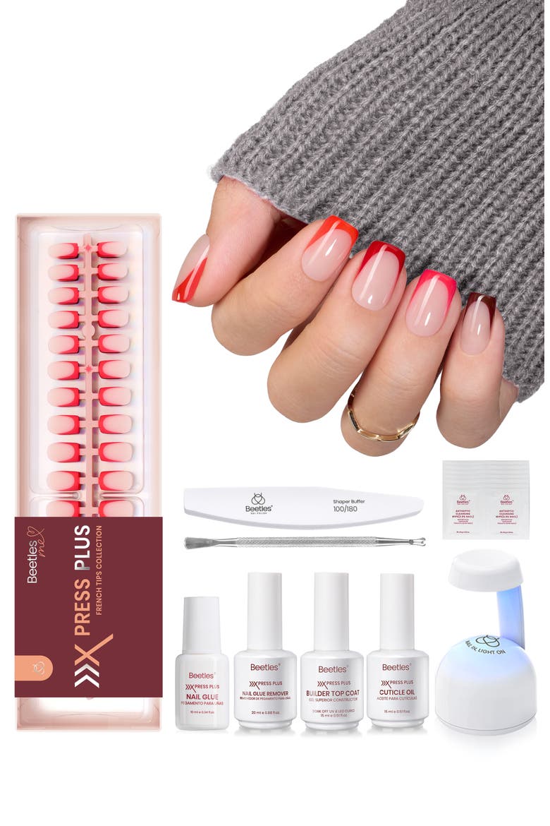 Red French Tip Press On Nail Studio Kit Short Square, Alternate, color, Christmas classic Red