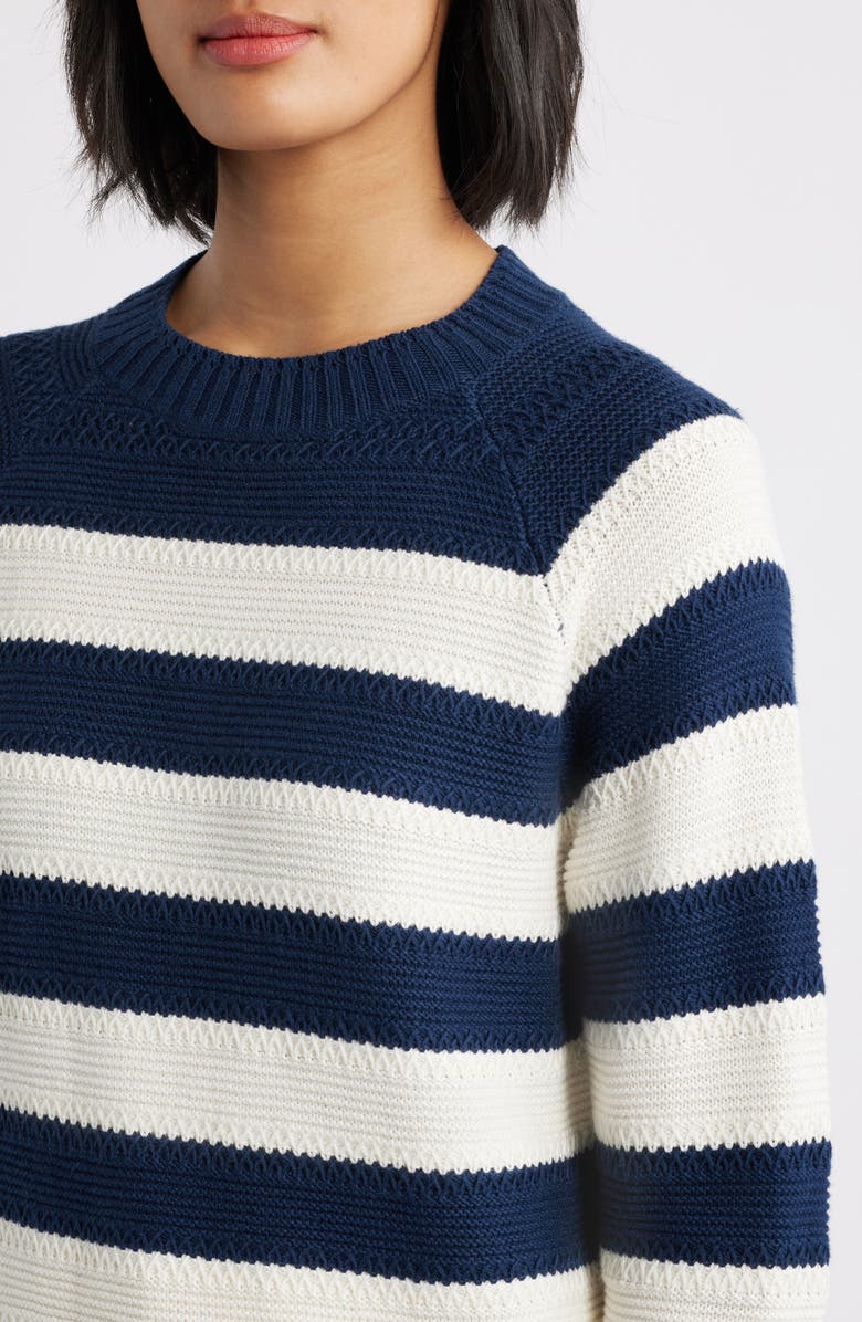 Caslon<sup>®</sup> Stripe Lightweight Mix Stitch Sweater, Alternate, color, Navy Still- Ivory Stripe