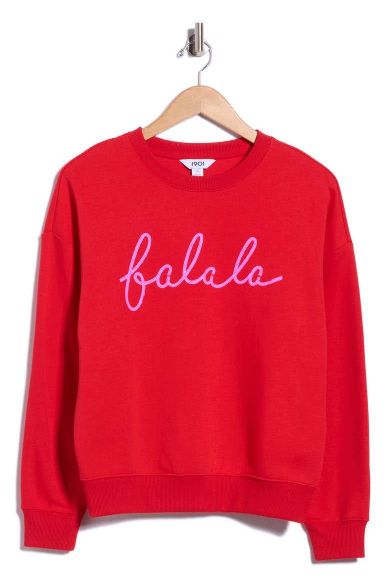 Festive Graphic Sweatshirt, Main, color, PINK- RED FA LA LA