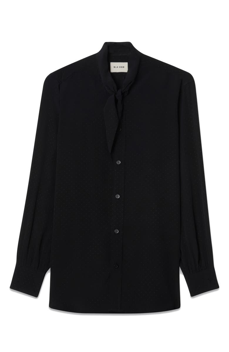 BLK DNM 69 Tie Neck Button-Up Shirt, Main, color, Black Dot Jacquard