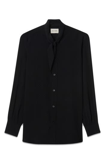 Blk Dnm 69 Tie Neck Button-up Shirt In Black Dot Jacquard