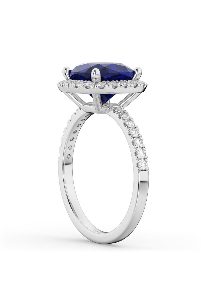 Cushion Cut Halo Lab Blue Sapphire & Lab Diamond Engagement Ring 14k, Alternate, color, 3.11ct/White Gold