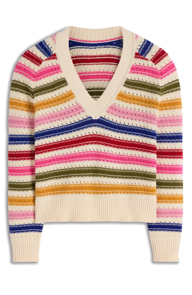 Boden Maeve Stripe Pointelle Detail Cotton Sweater, Alternate, color, Multi Stripe
