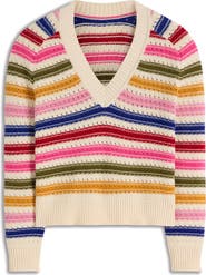 Boden Maeve Stripe Pointelle Detail Cotton Sweater