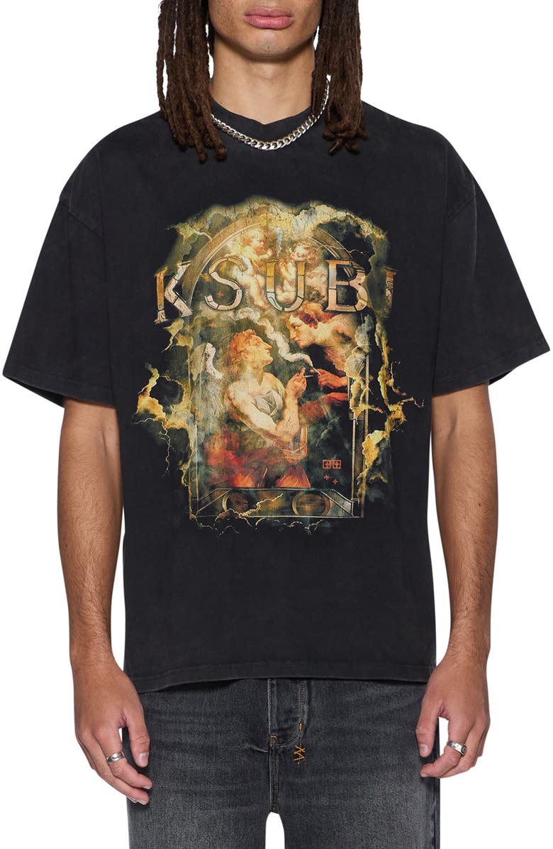 Ksubi Ascension Ekcess Faded Cotton Graphic T-Shirt, Main, color, Charcoal