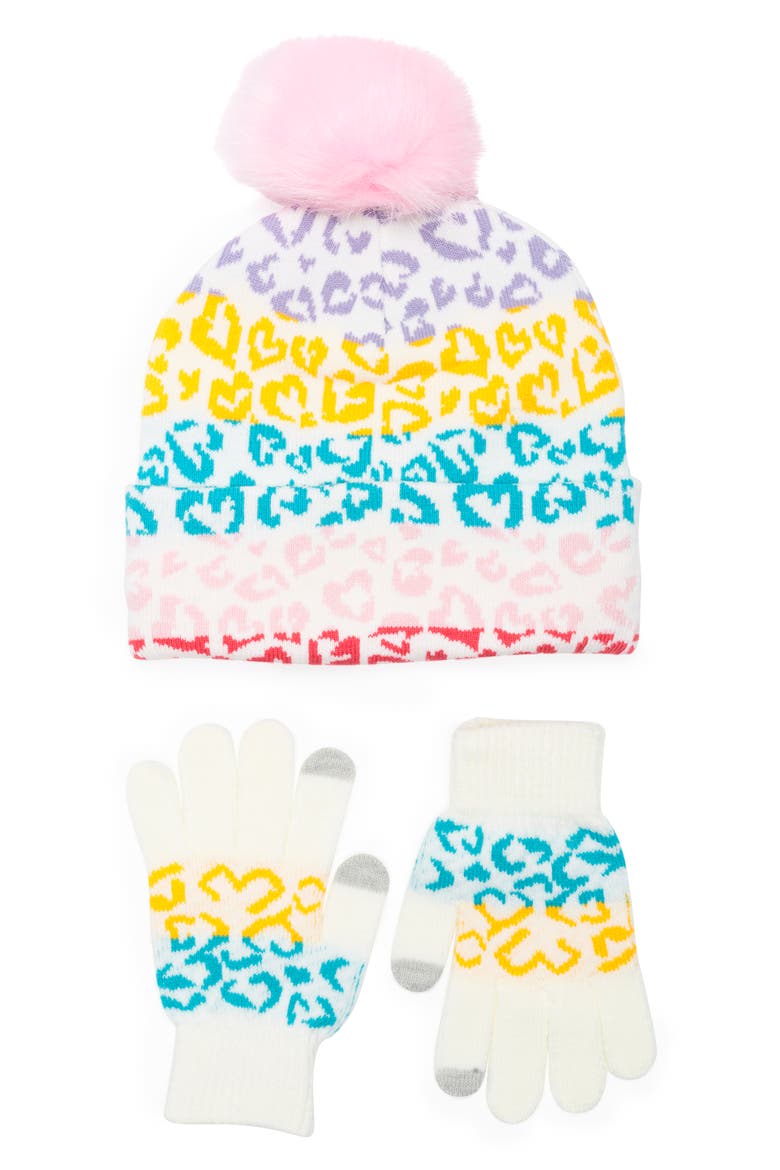 Kids' Faux Fur Pompom Hat & Gloves Set, Main, color, WHITE
