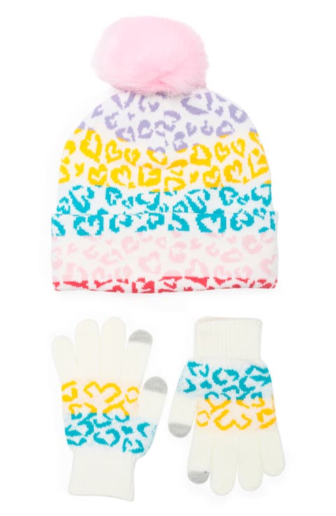 Kids' Faux Fur Pompom Hat & Gloves Set