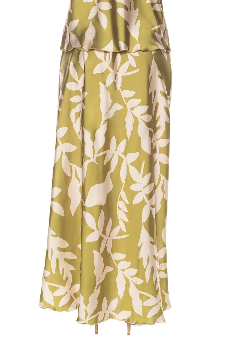 Frond Print Satin Maxi Skirt, Alternate, color, OLIVE/ CREAM