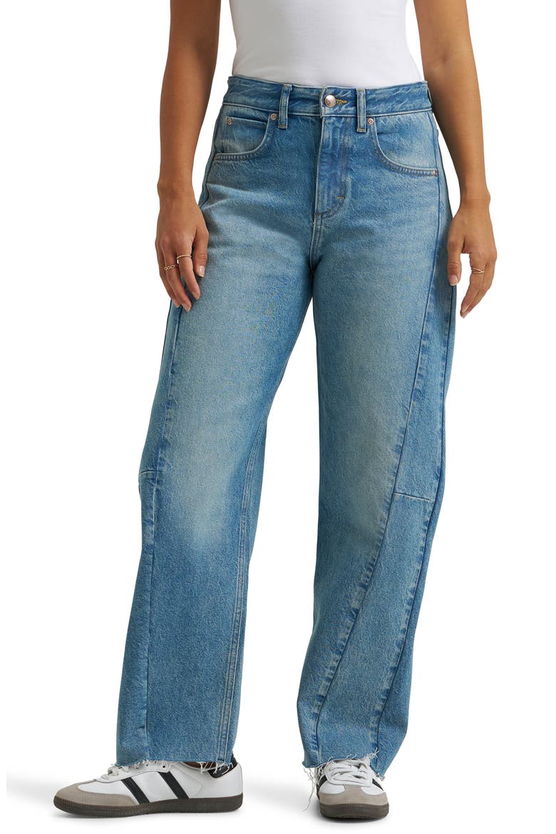 Rider Low Slung Mid Rise Raw Hem Barrel Leg Jeans, Main, color, MEMORY TRIP