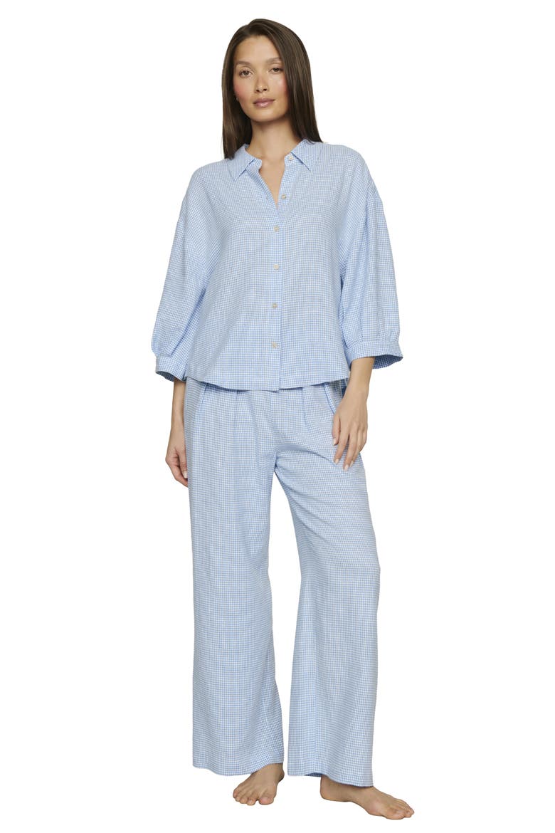 Linen Blend Drawstring Lounge Pants, Alternate, color, GINGHAM WHITE/ SUMMER
