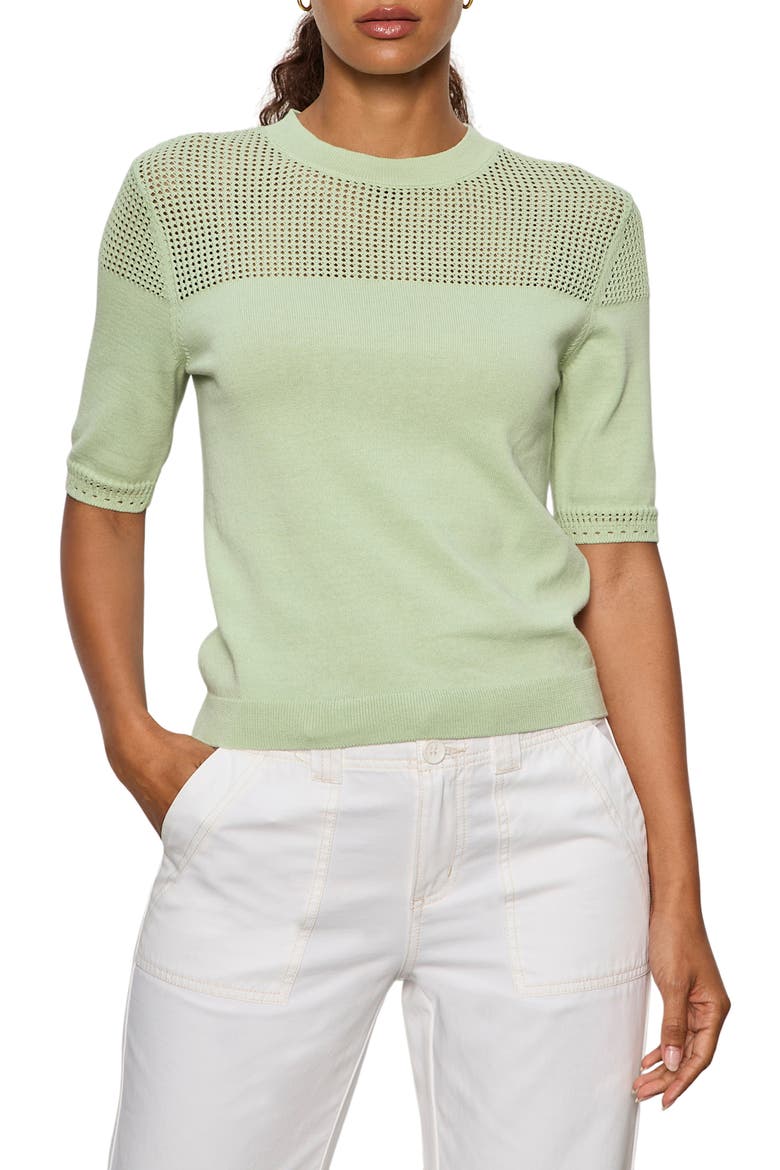 Mixed Stitch Short Sleeve Cotton Sweater, Main, color, DETOX GREEN