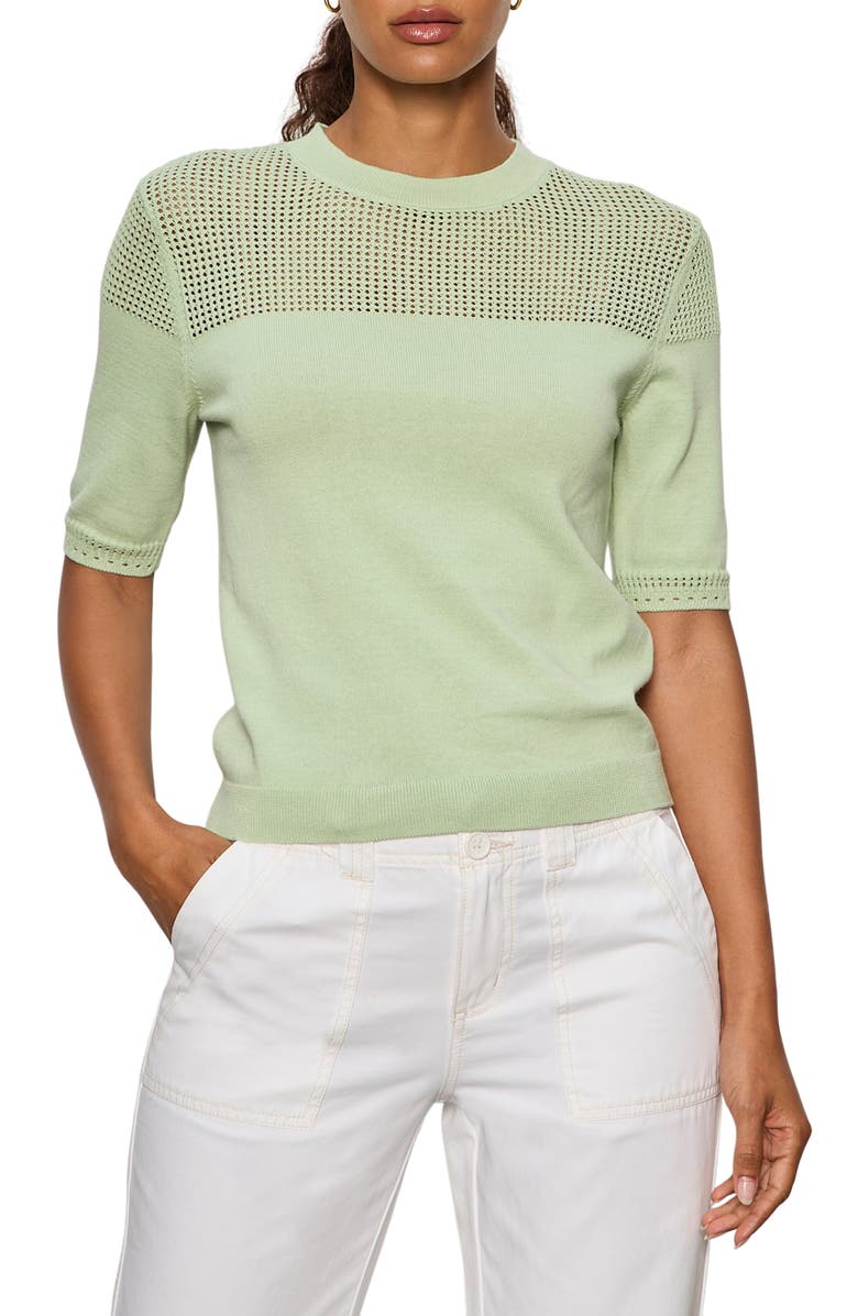 Sanctuary Mixed Stitch Short Sleeve Cotton Sweater, Main, color, Detox Green
