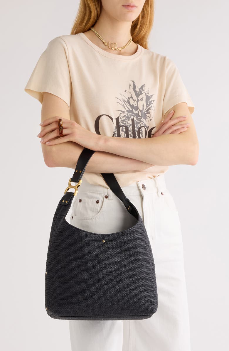 Chloé Small Marcie Woven Hobo Bag, Alternate, color, Black