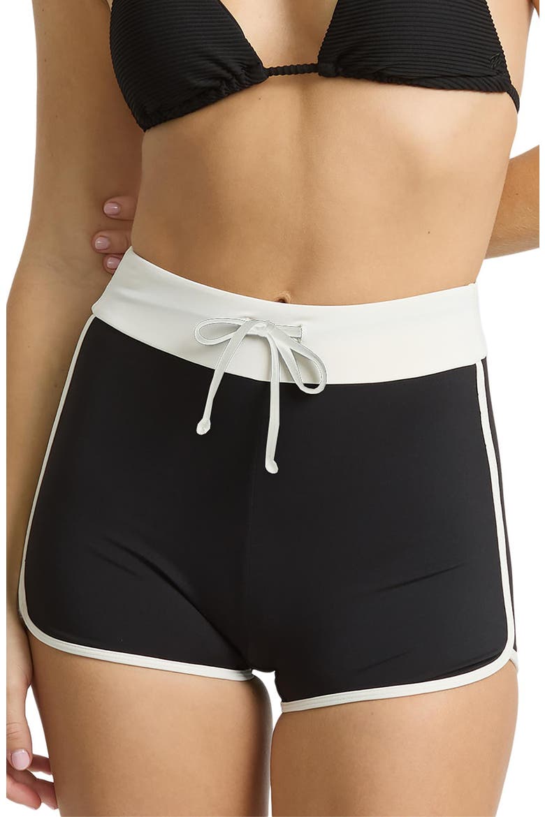 High Tide Drawstring Swim Shorts, Main, color, BLACK PEBBLE
