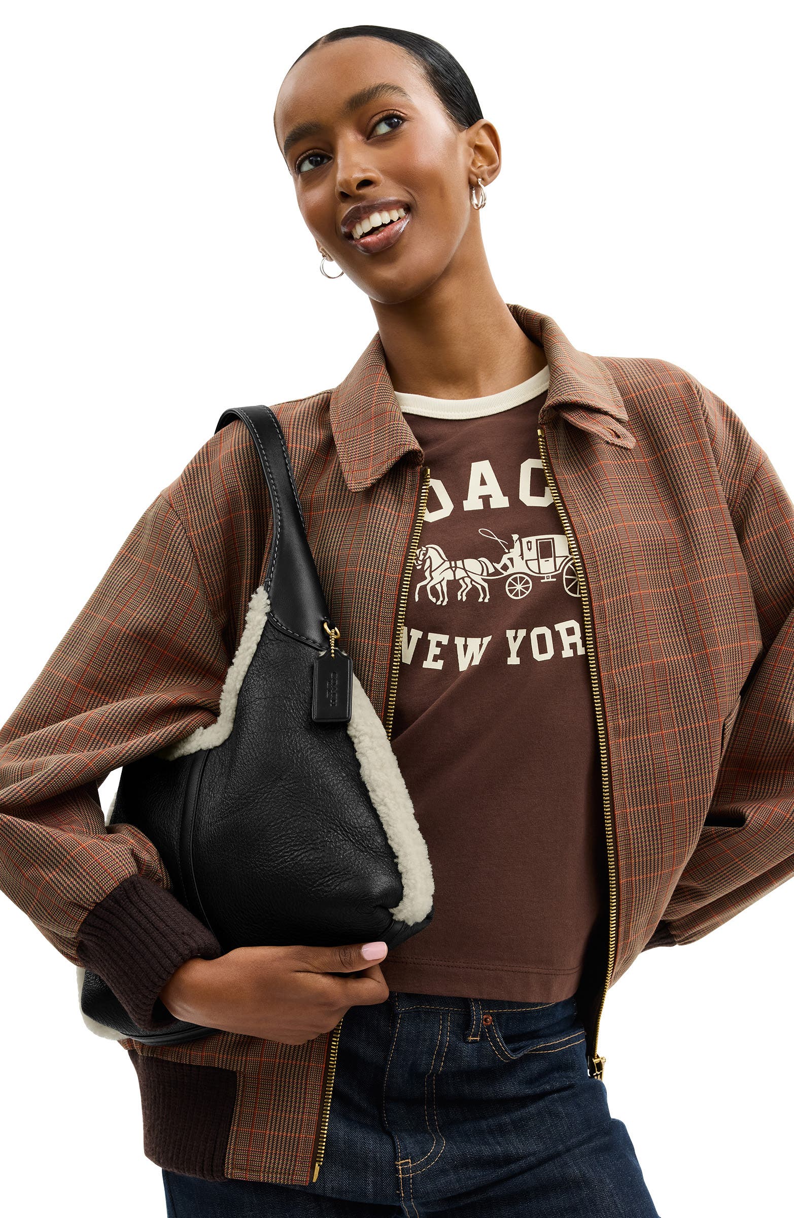 COACH Brooklyn 28 Shoulder Bag with Genuine Shearling Trim, Alternate, color, B4/ Black Natural