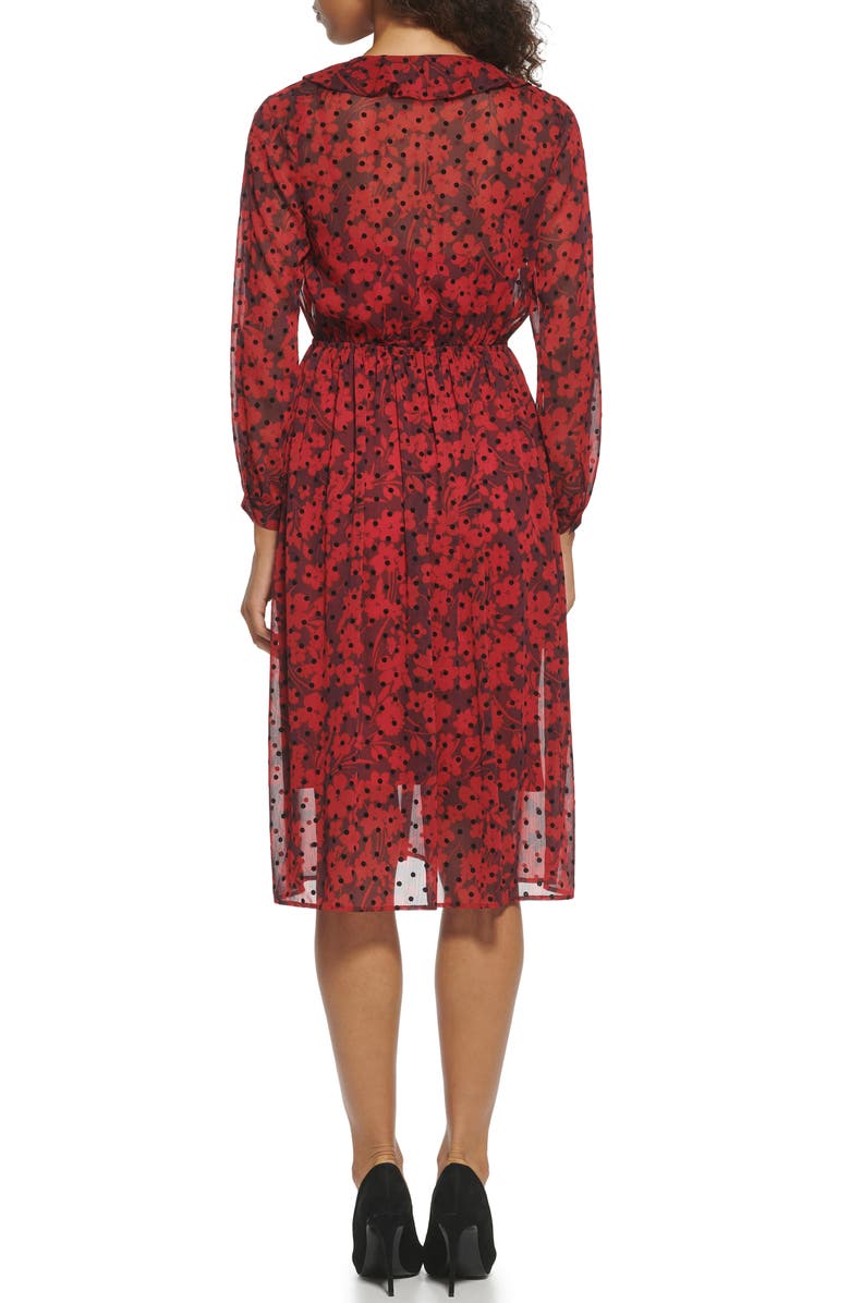 Tommy Hilfiger Flocked Playful Petal Dress, Alternate, color, Wine Tasting/ Chili Pepper