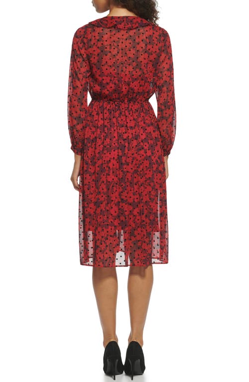 Tommy Hilfiger Flocked Playful Petal Dress In Wine Tasting/chili Pepper
