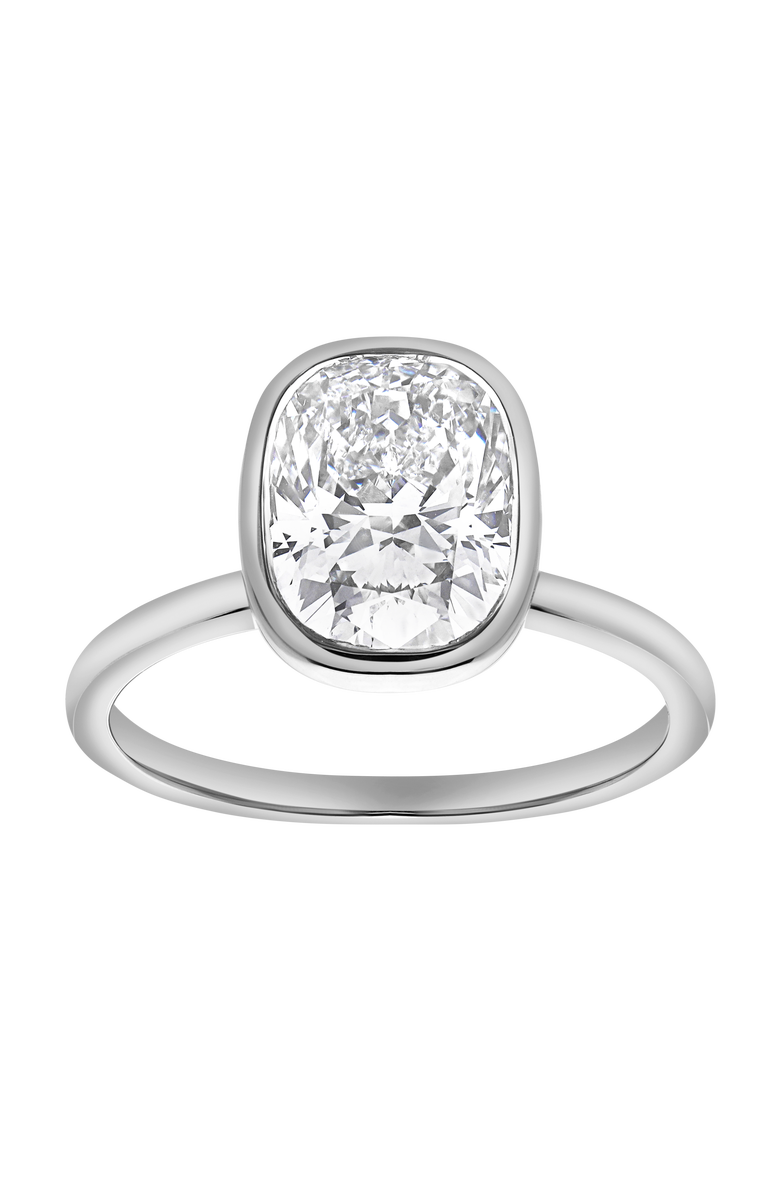 LuvMyJewelry Novae 2.5CT Cushion Cut Bezel Lab Diamond Engagement Ring 14K Gold, Main, color, 14K White Gold