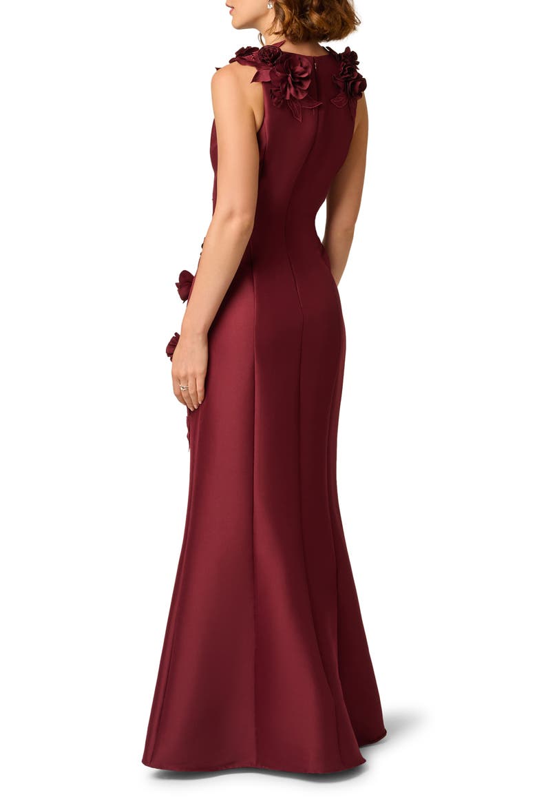 Floral Appliqué Stretch Mikado Gown, Alternate, color, MAHOGANY