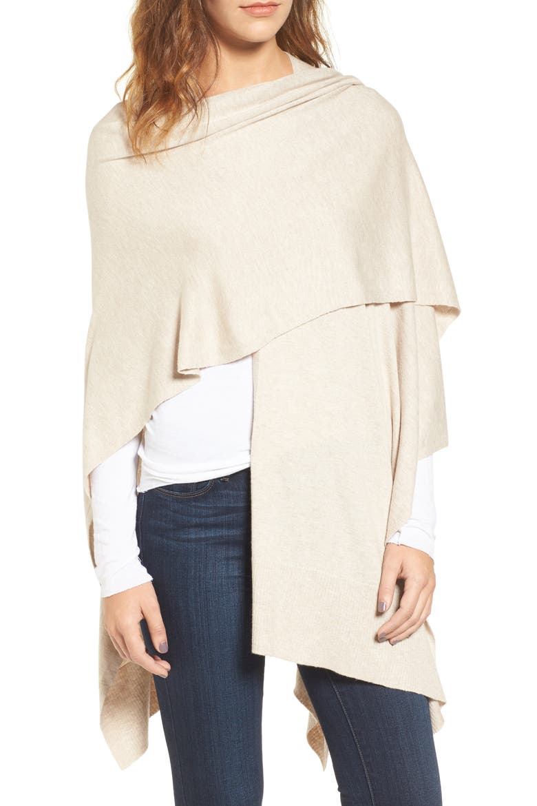Knit Poncho, Alternate, color, BEIGE OATMEAL HEATHER