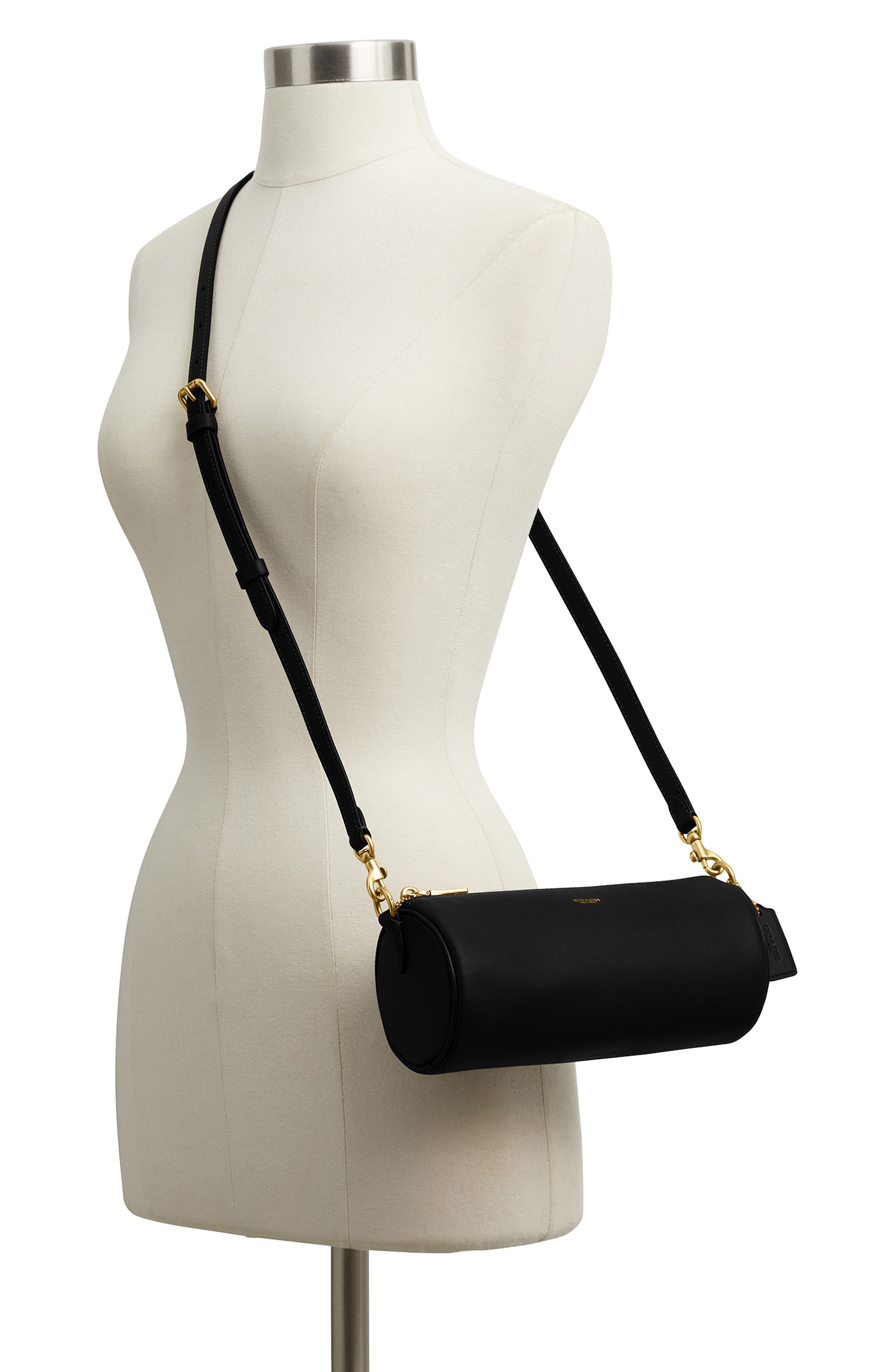 COACH Leather Barrel Bag, Alternate, color, Black