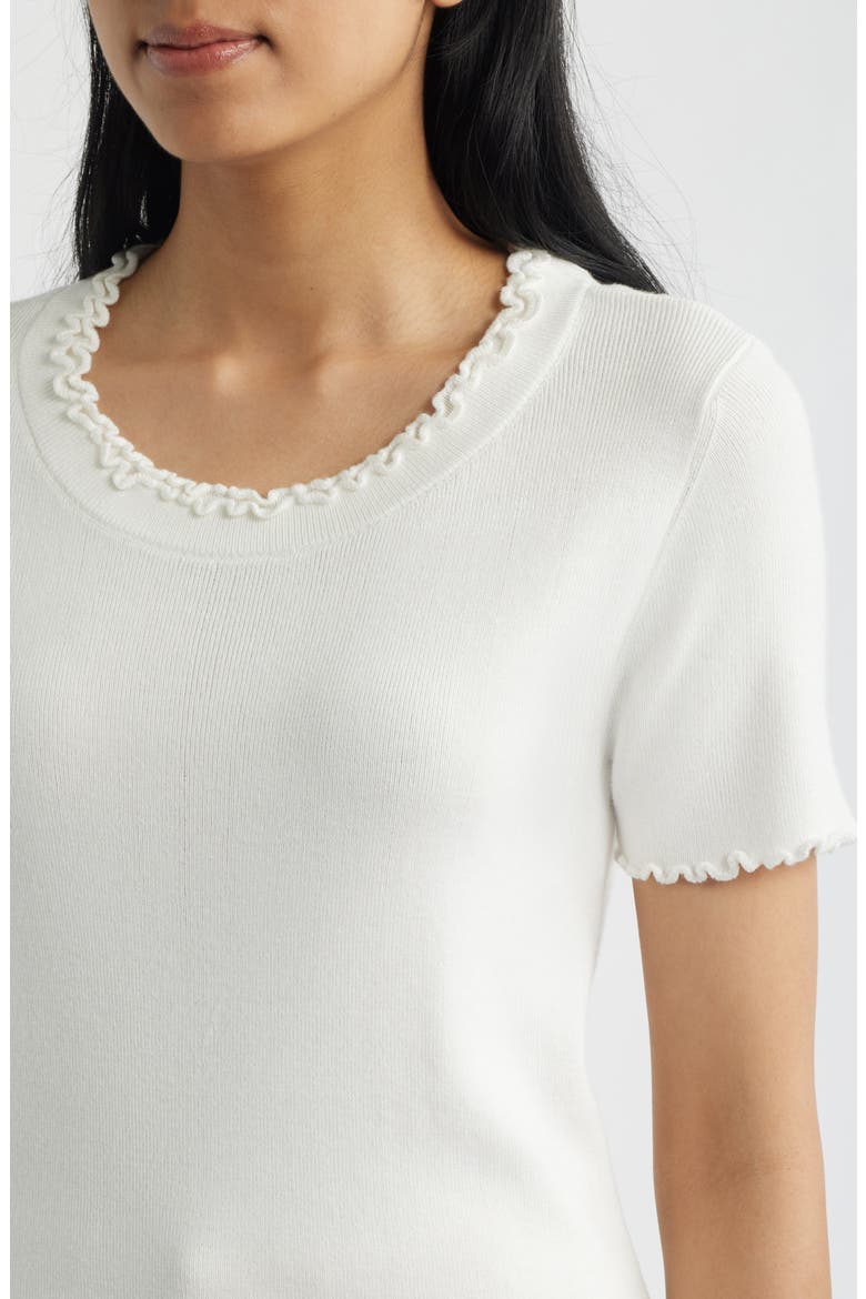 Ruffle Trim Short Sleeve Sweater, Alternate, color, PAPER WHITE