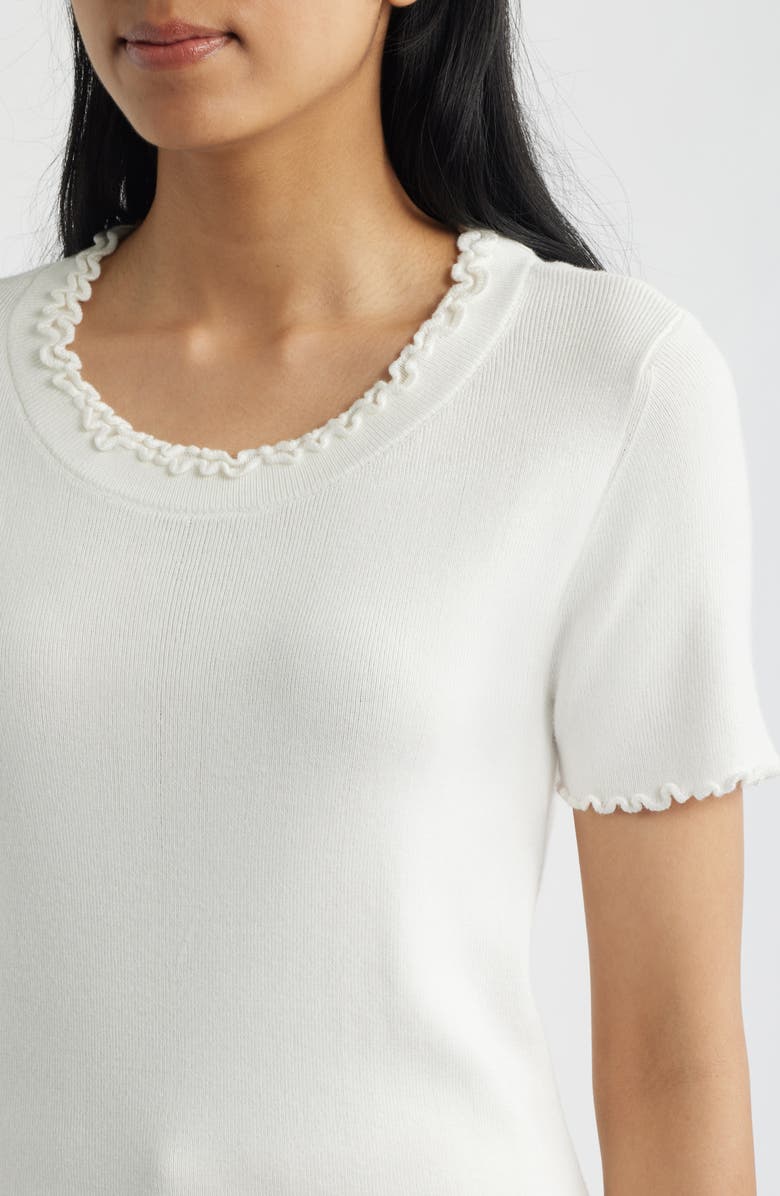 NIC+ZOE Ruffle Trim Short Sleeve Sweater, Alternate, color, Paper White