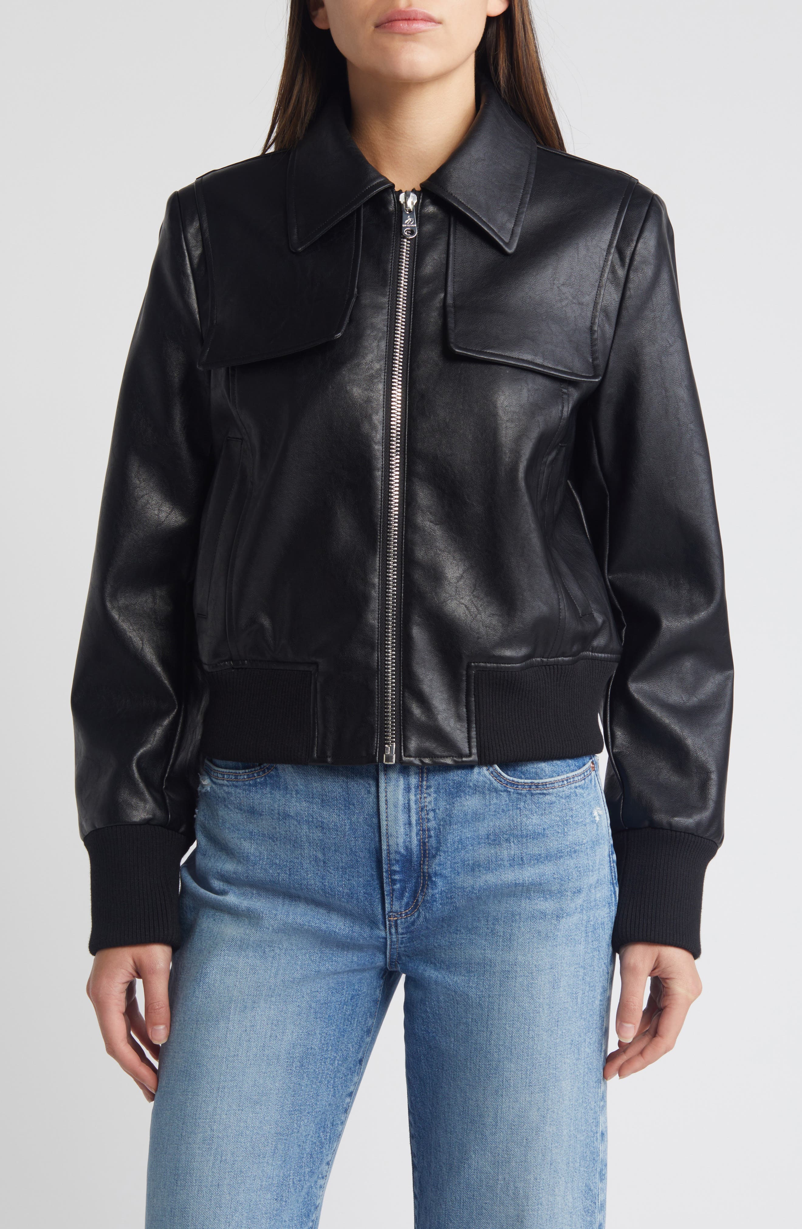 Sam Edelman Jacket Sam Edelman Flap Pocket Faux Leather Bomber Jacket (Women) | Nordstromrack