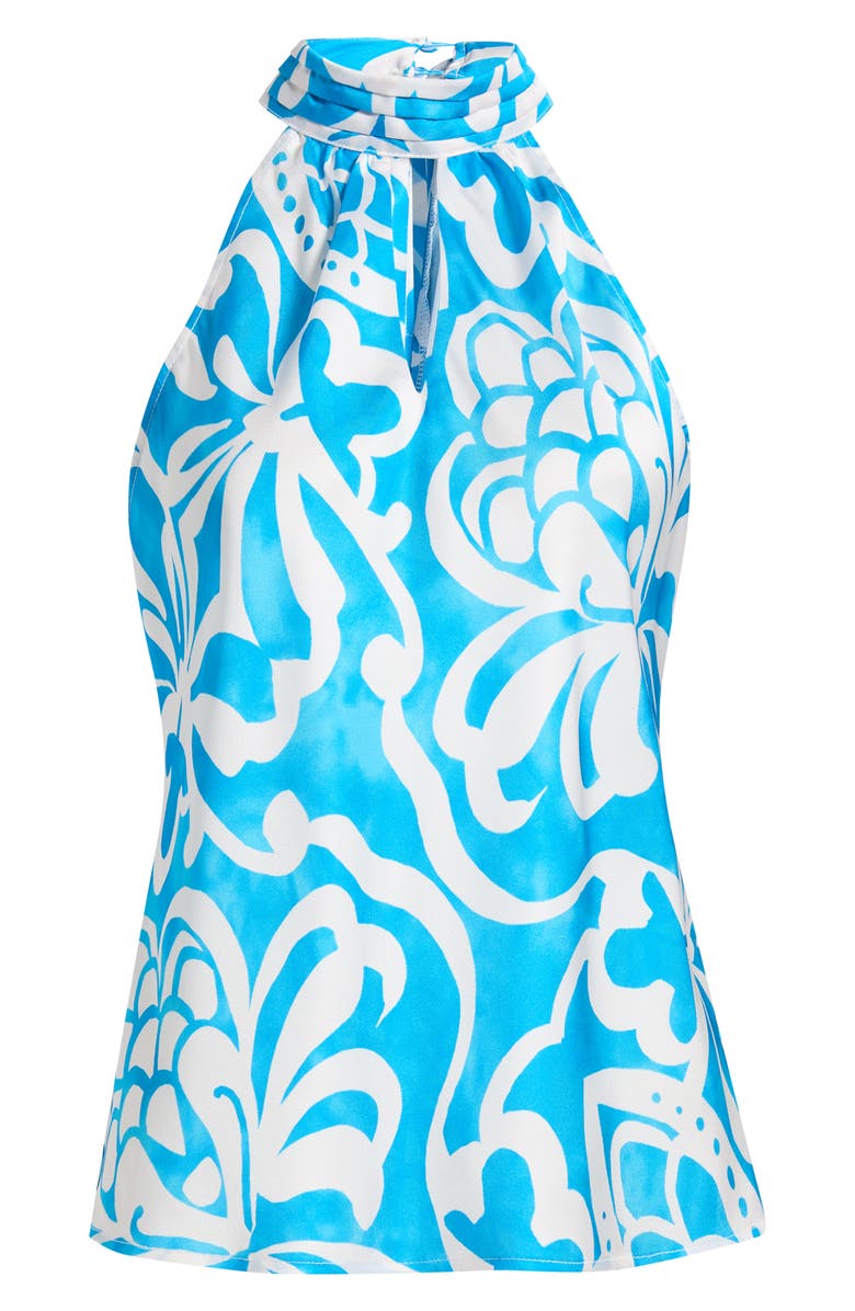 Tahari ASL Pleated Mock Neck Top, Main, color, Blue Jewel