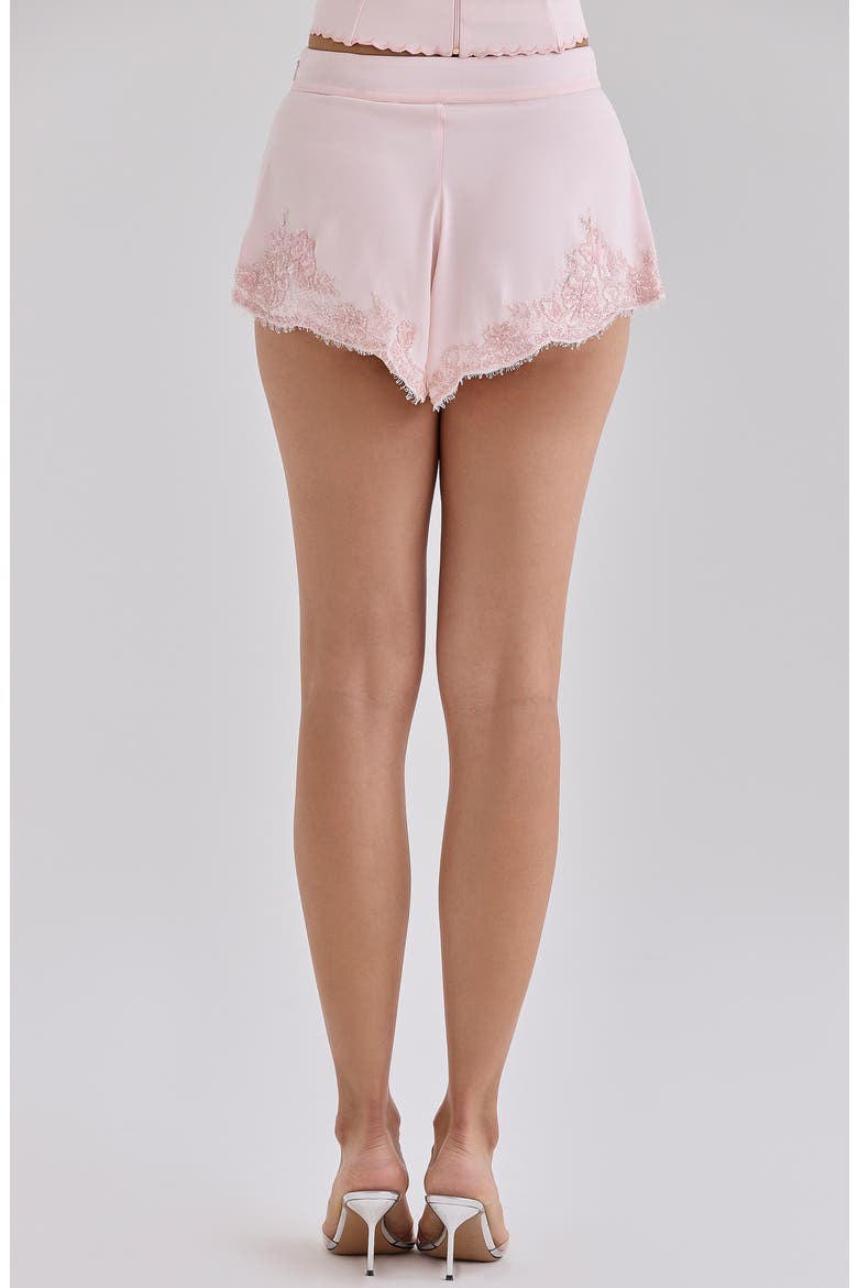 Faye Lace Trim Satin Pajama Shorts, Alternate, color, PINK