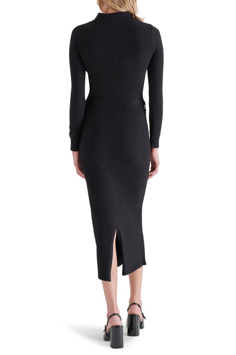 Danessa Belted Long Sleeve Polo Sweater Dress, Alternate, color, BLACK