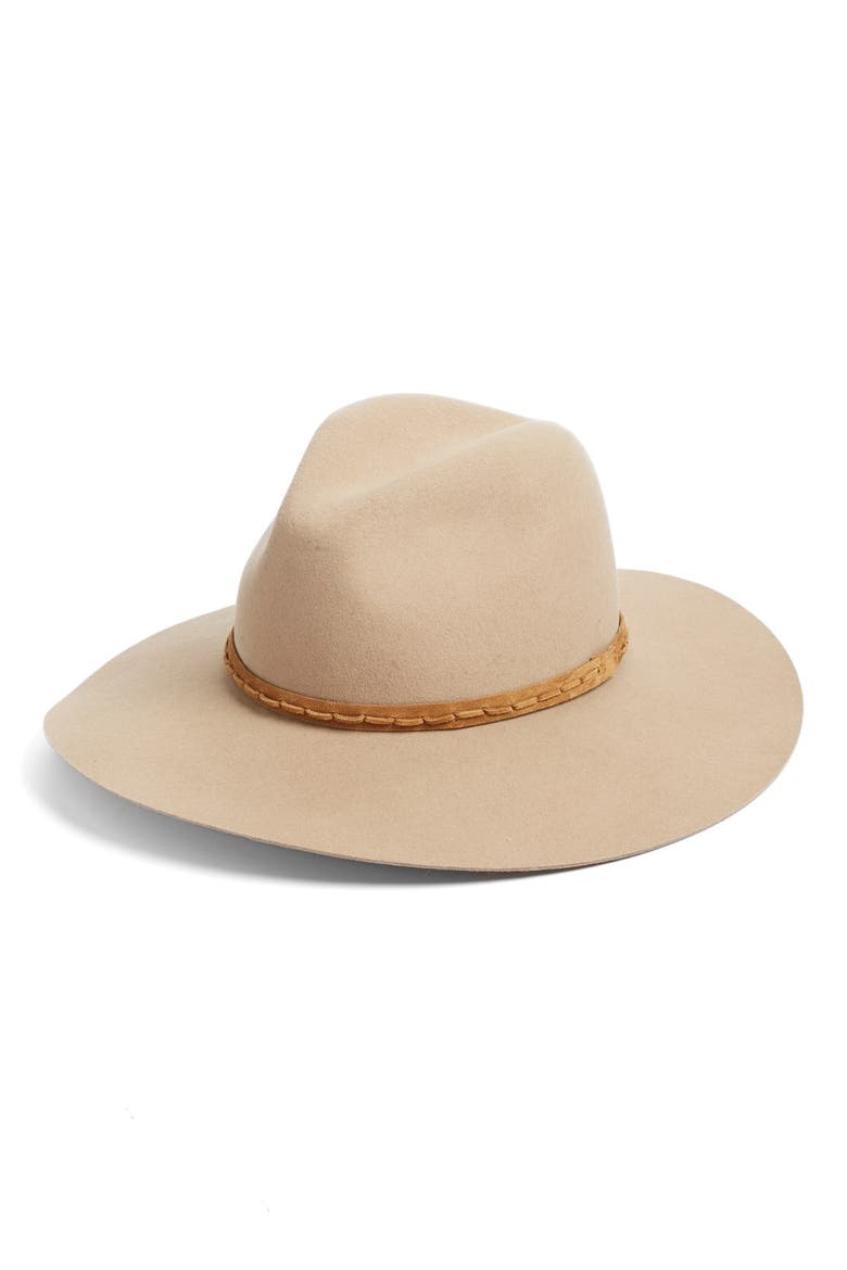 Wide Brim Wool Fedora, Main, color, FAWN